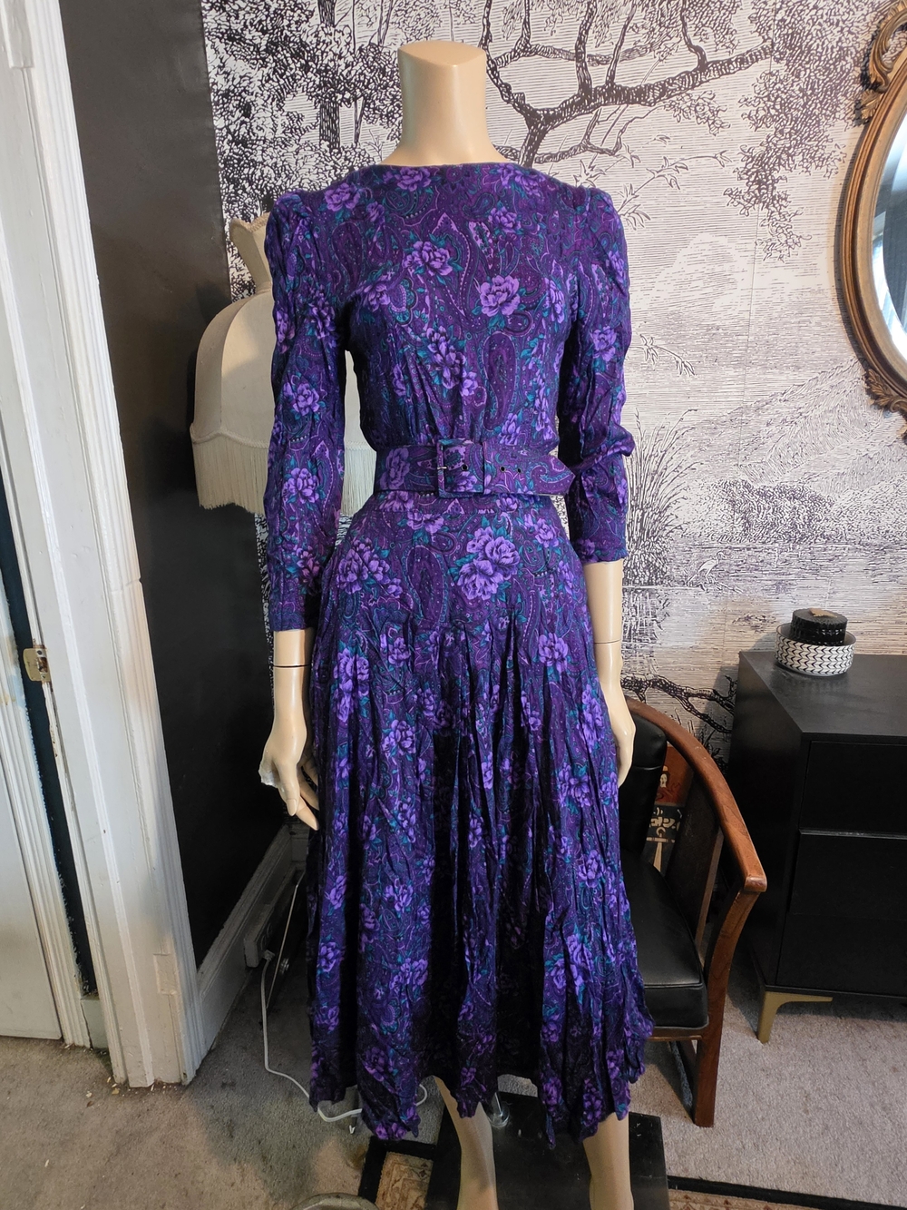 Vintage E.D. Michaels by Melanie Drucker 80s Paisley Floral Midi Dress